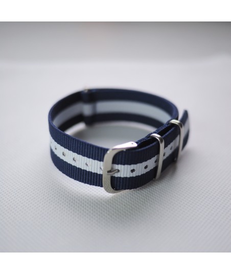 Bracelet NATO Bleu / Blanc - Largeur : 22mm