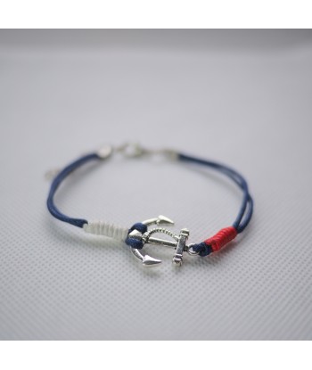BRACELET BLEU / BLANC ET ROUGE - ANCRE COULEUR ARGENT