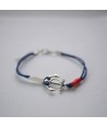 BRACELET BLEU / BLANC ET ROUGE - ANCRE COULEUR ARGENT