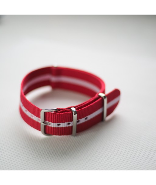Bracelet NATO Rouge / Blanc - Largeur : 22mm