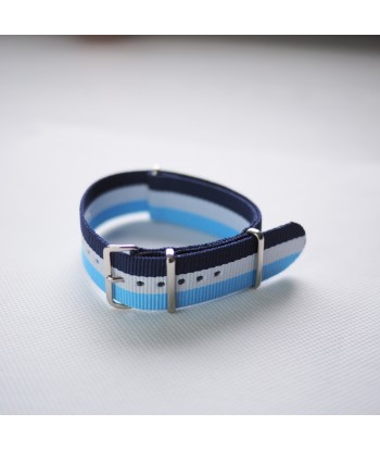 Bracelet NATO bleu / blanc / bleu - Largeur : 22mm
