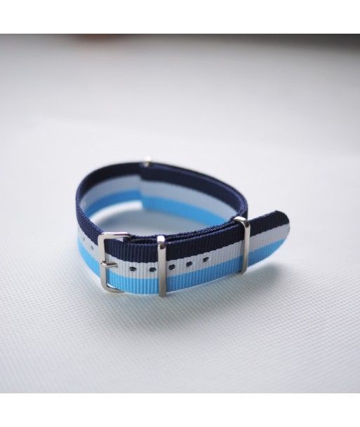 Bracelet NATO bleu / blanc / bleu - Largeur : 22mm