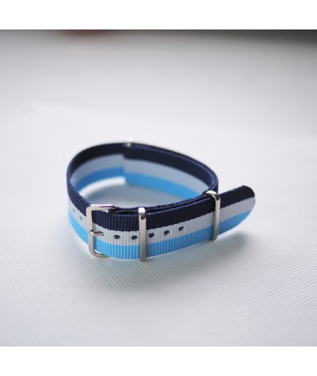 Bracelet NATO bleu / blanc / bleu - Largeur : 22mm