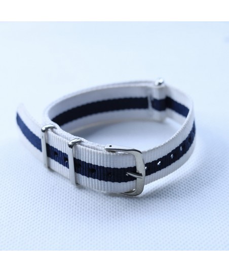 Bracelet NATO Blanc / Bleu - Largeur : 18mm