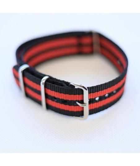 Bracelet NATO Noir / Rouge - Largeur : 22mm
