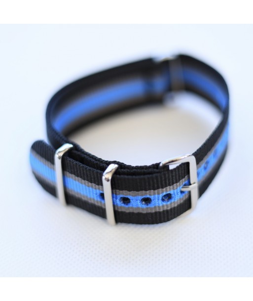 Bracelet NATO Noir / Gris / bleu - Largeur : 22mm