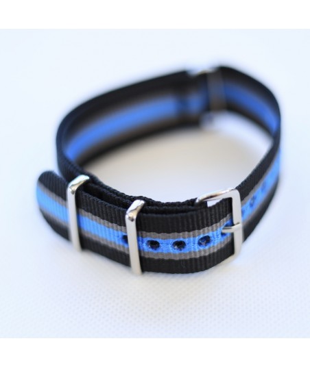 Bracelet NATO Noir / Gris / bleu - Largeur : 22mm