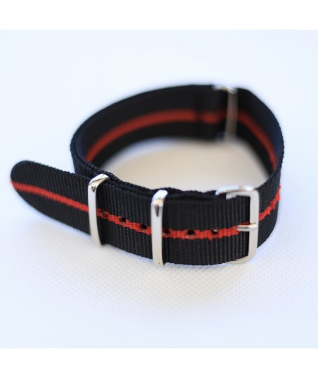 Bracelet NATO Noir / Rouge / Noir - Largeur : 22mm