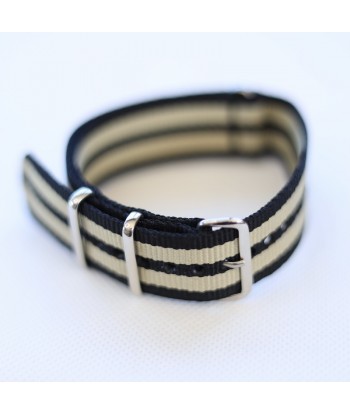Bracelet NATO Noir / Beige - Largeur : 22mm