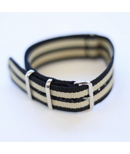 Bracelet NATO Noir / Beige - Largeur : 22mm