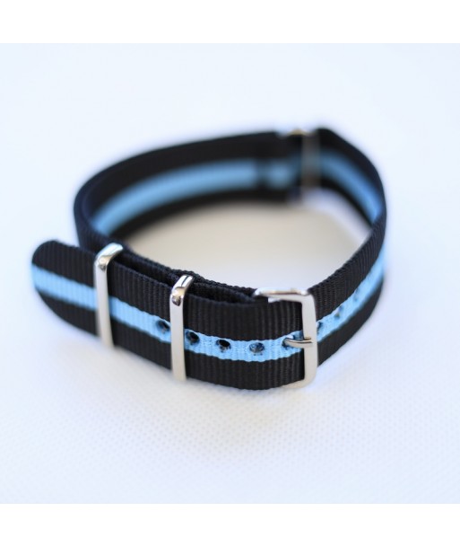 Bracelet NATO Noir / Bleu - Largeur : 22mm