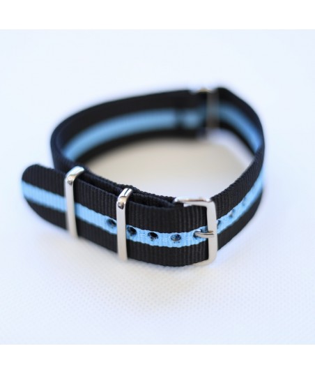 Bracelet NATO Noir / Bleu - Largeur : 22mm