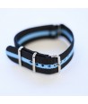 Bracelet NATO Noir / Bleu - Largeur : 22mm