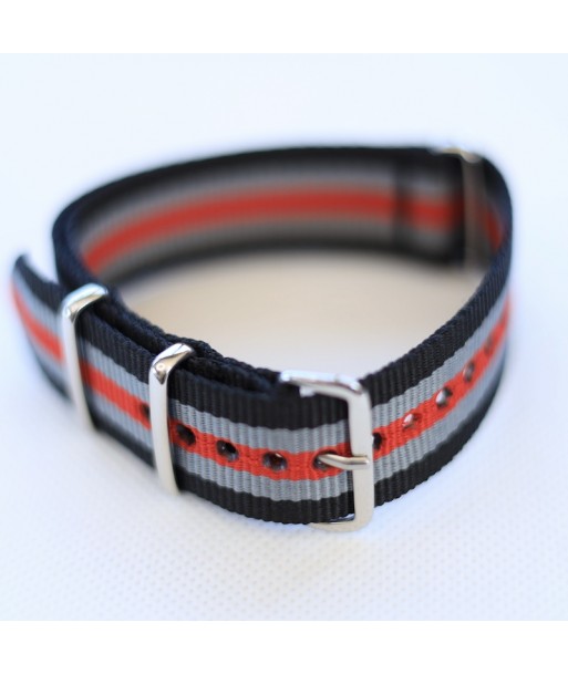 Bracelet NATO Noir / Gris / Orange - Largeur : 22mm