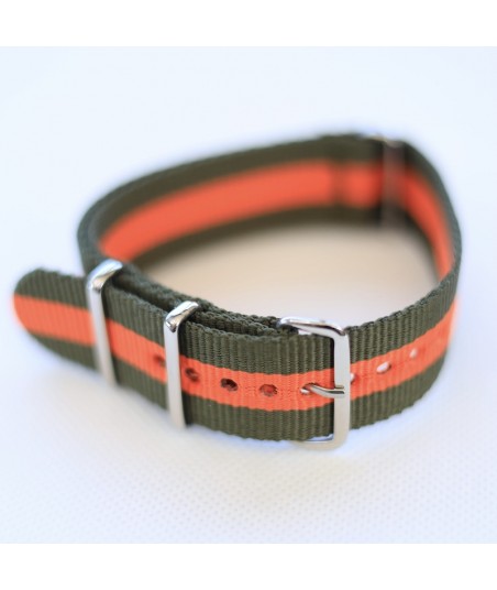 Bracelet NATO Vert / Orange - Largeur : 22mm