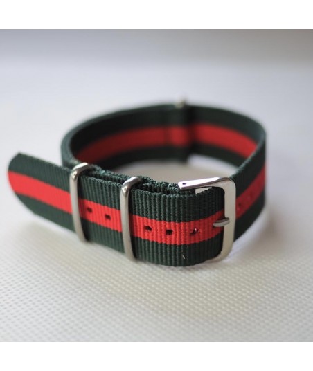 Bracelet NATO Vert / Rouge - Largeur : 22mm