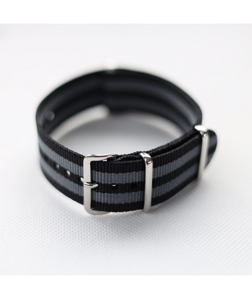 Bracelet NATO ''James BOND'' Noir / Gris - Largeur : 22mm