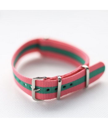 Bracelet NATO Rose / Vert - Largeur : 18mm