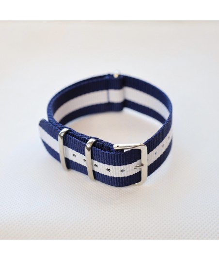 Bracelet NATO Bleu / Blanc - Largeur : 24mm