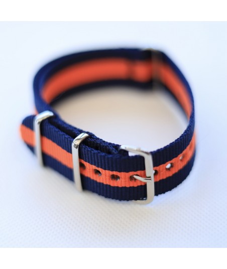 Bracelet NATO Bleu Marine / Orange - Largeur : 18mm