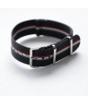 Bracelet NATO ''ltalie'' Noir / Blanc / Vert / Rouge - Largeur : 20mm