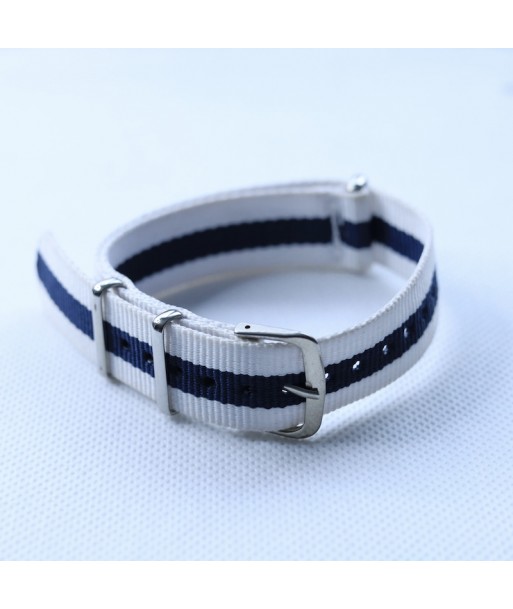 Bracelet NATO Blanc / Bleu - Largeur : 22mm