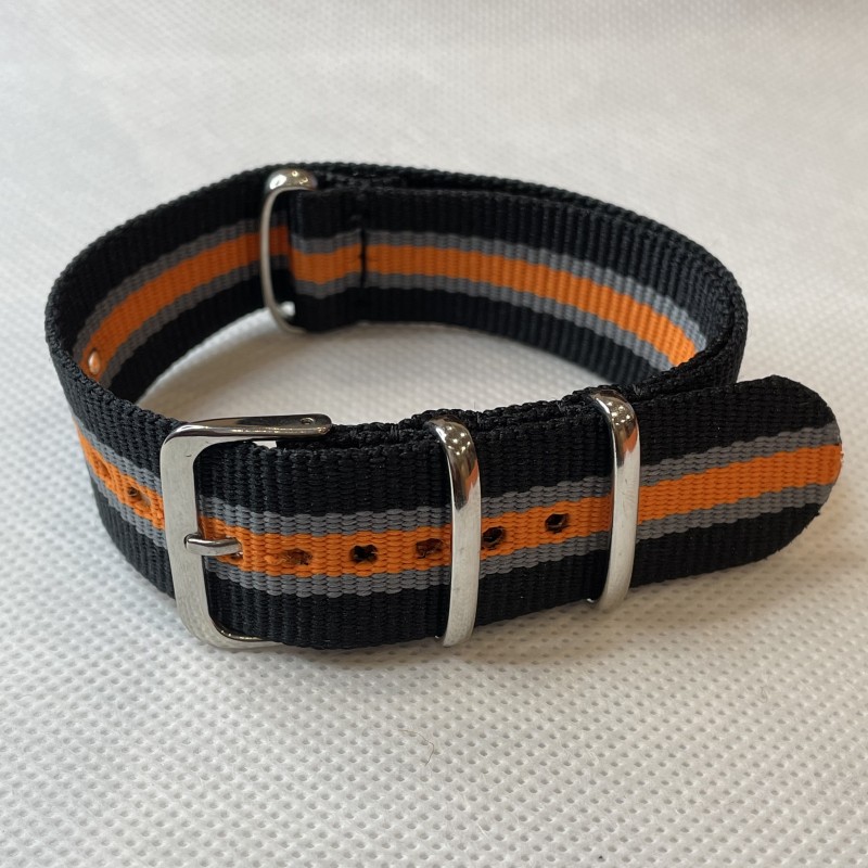 Bracelet NATO Noir / Gris / Orange - Largeur : 22mm