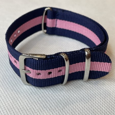 Bracelet NATO Bleu / Rose - Largeur : 22mm