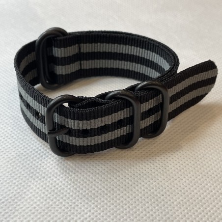 Bracelet NATO ''James BOND'' noir / Gris - Largeur : 22mm