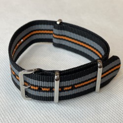Bracelet NATO Noir / Gris / Noir / Orange - Largeur : 22mm