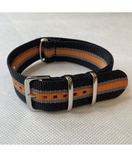Bracelet NATO Noir / Gris / Orange - Largeur : 18mm