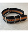 Bracelet NATO Noir / Gris / Orange - Largeur : 18mm